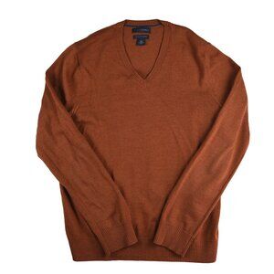 Banana Republic Men's V Neck Extra Fine Cashmere Sweater Rust Orange *W Flaws* L